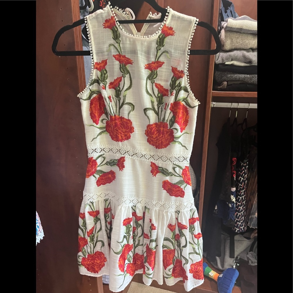 Alexis white mini dress with red florals